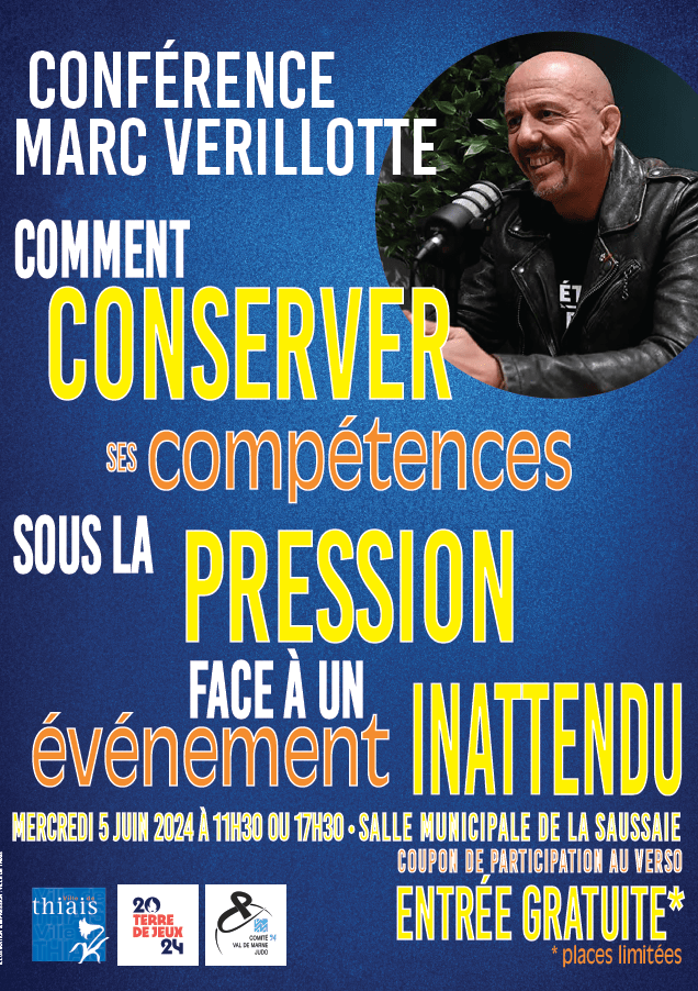 Affiche présentant la conférence avec Marc Verillotte, ancien sportif